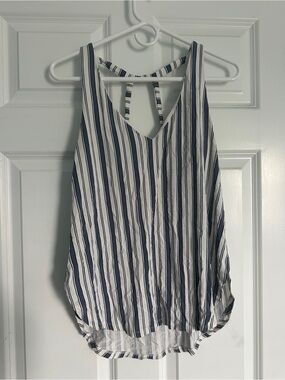 Tart Navy & White Striped Sleeveless V-Neck Tank